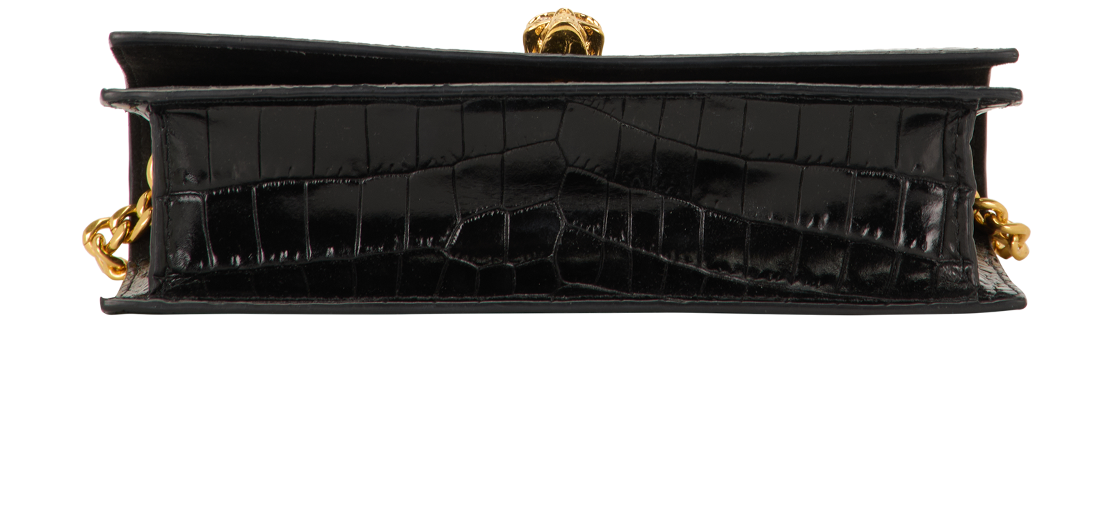 Small Skull Flap Crossbody, &pound;450, Handbags, Black, Croc Embossed, Top view